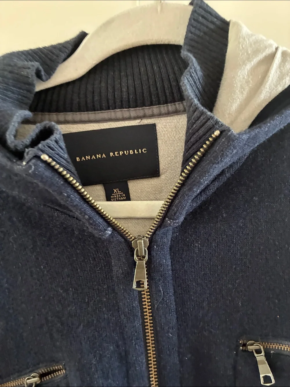 Banana Republic Men's Navy Full-Zip Hoodie Sweater with Contrast Lining